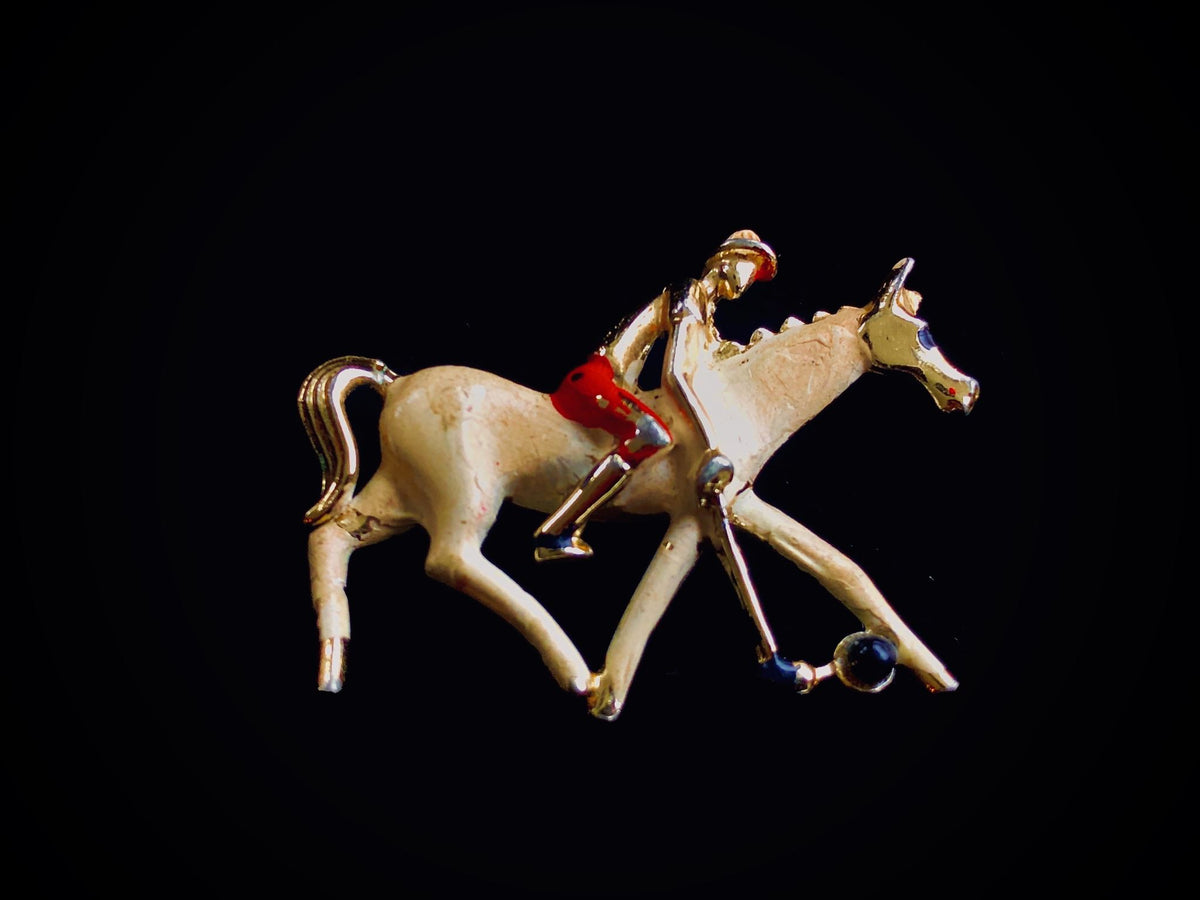 Vintage broach of polo pony and player