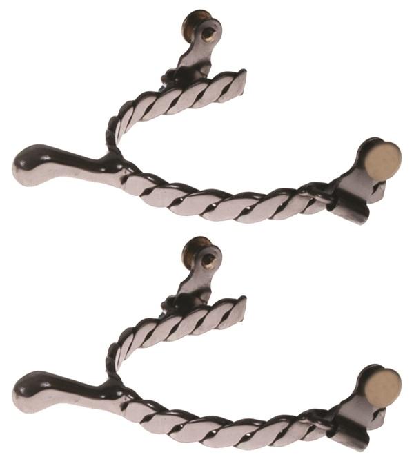 Stainless Steel twisted knob end spurs with brass swing buttons