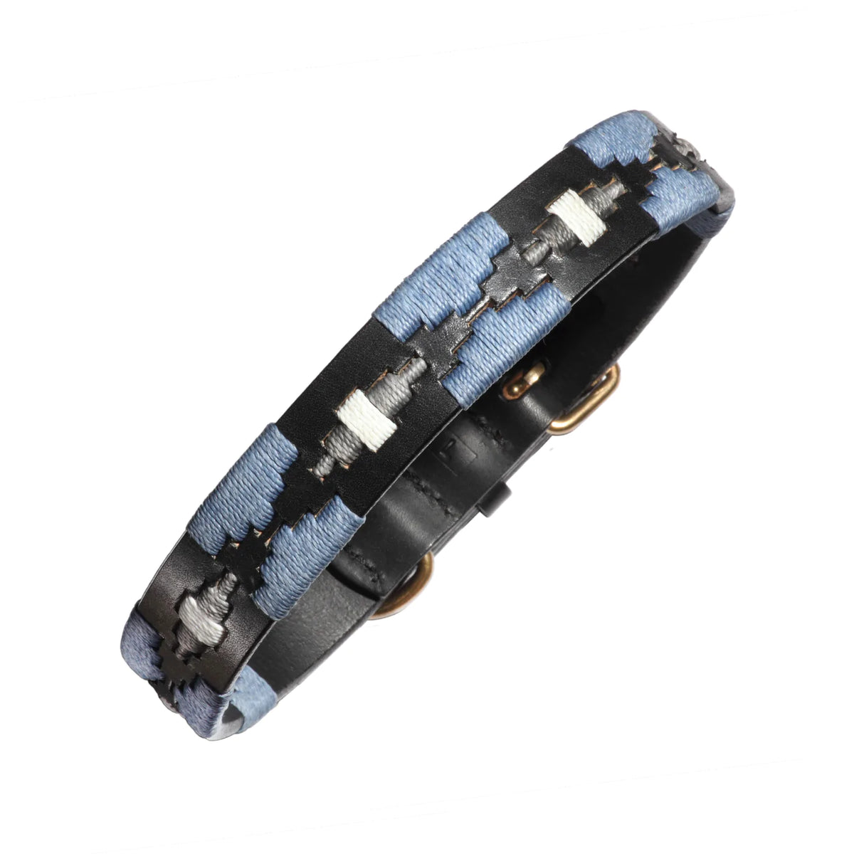 Sierra Dog Collar by Pampeano - Black leather with blue, grey &amp; white
