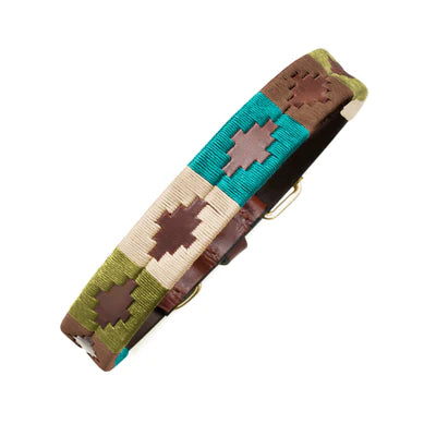 Terraqueo Dog Collar by Pampeano - Turquoise, cream, brown & olive green